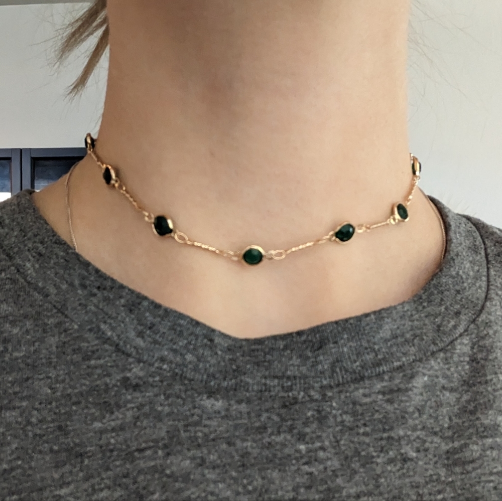 "Lydia" Emerald Green Jewel Gold Minimalist Dainty Simple Casual/Festival Choker